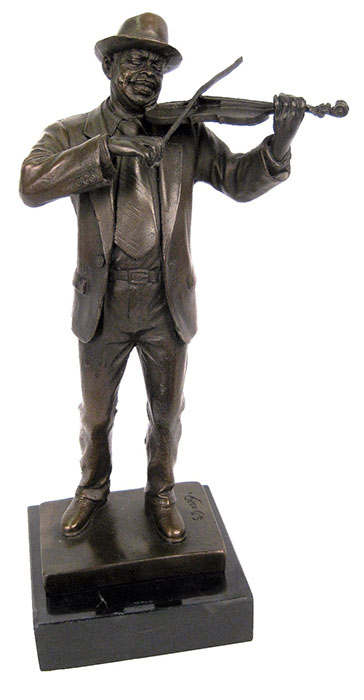 Violin Player Bronze Sculpture On Marble Base - Click Image to Close